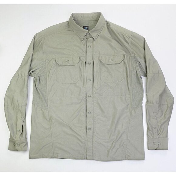 Kuhl Size XL Mens Khaki Green Nylon Polyester Back Vent Long Sleeve Logo Shirt - Picture 1 of 15